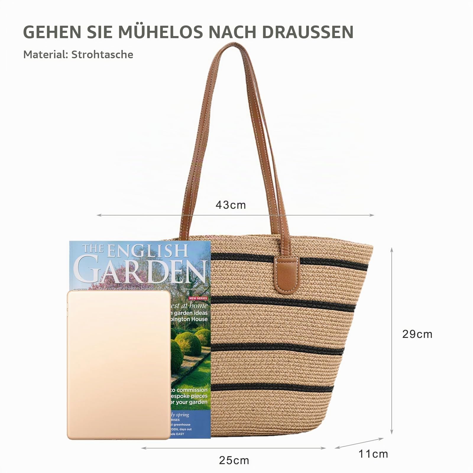 NICOLE & DORIS Stroh Handtasche Damen Strandtasche Groß Shopper Schultertasche Sommer Strandtasche Tote Bag Basttasche Gewebt Einkaufstasche für Strand Reise Coarse Stripes