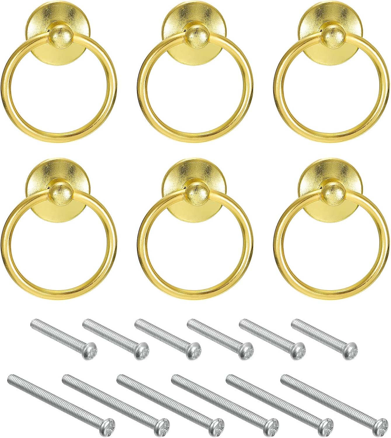 uxcell 4Pcs Round Ring Pulls, Dresser Knobs Silver Circle Drawer Handles Single Hole for Cabinet Cupboard Wardrobe
