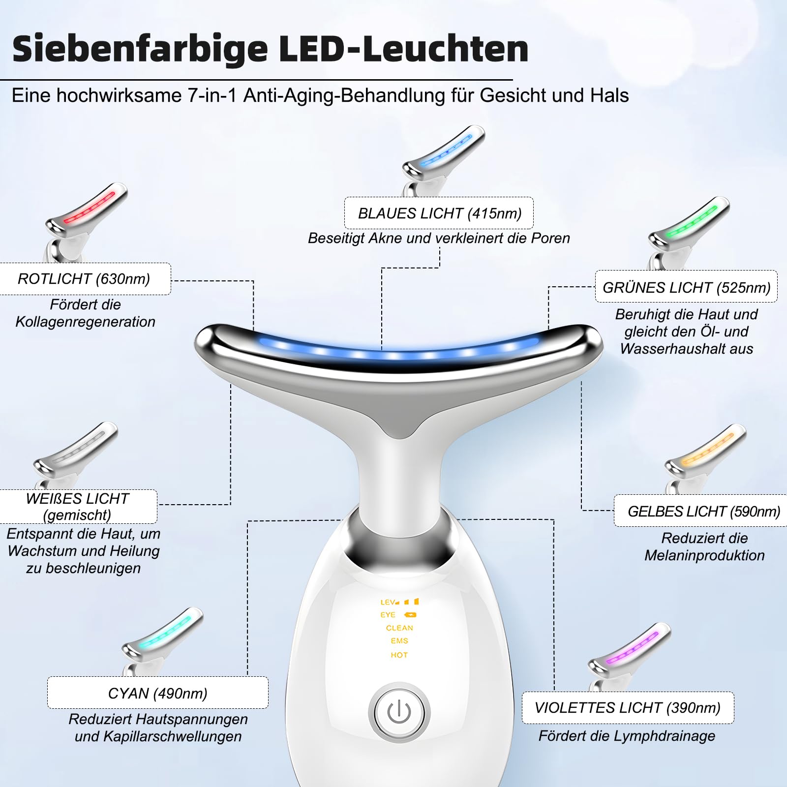 NVKHG Face Massager Against Wrinkles, 7 Colours LED Light EMS Gua Sha Electric, 3 Mode Face Massager, Constant Heating to 45°C V Shape Face Device, Electric Face Massage, Facial Lift in use