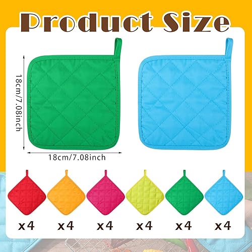 Miniatura 2 de Bokon Juego de 24 soportes para ollas para cocina, juegos de agarraderas multicolor, resistentes al calor, de algodón, guantes de horno con bucles