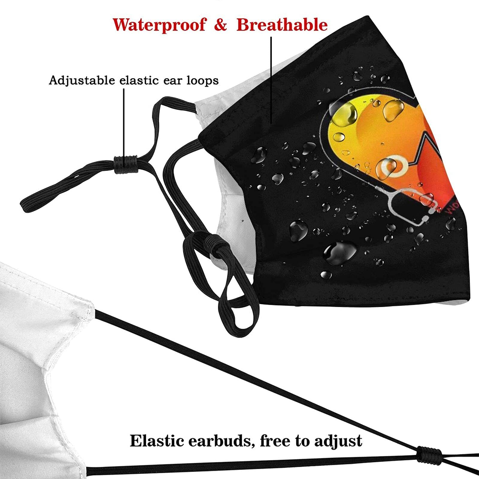 World Health Day 6 Masque facial avec 2 filtres, réglable, lavable, pour adultes, écharpes et cagoules, protection chaude