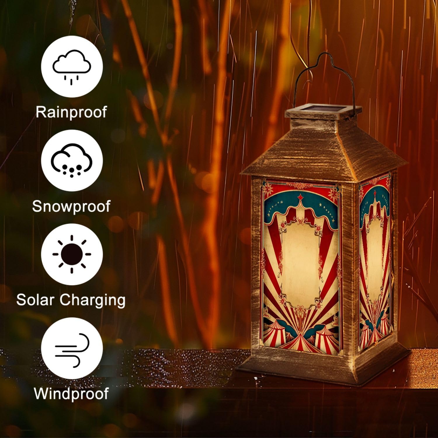 Solar Lantern Carnival Festival Vintage Circus Theme Stripes Decorative Elements Outdoor Waterproof Hanging Solar Light Outside Lights for Patio Yard House Lawn Decor Birthday Gifts for Women Mom