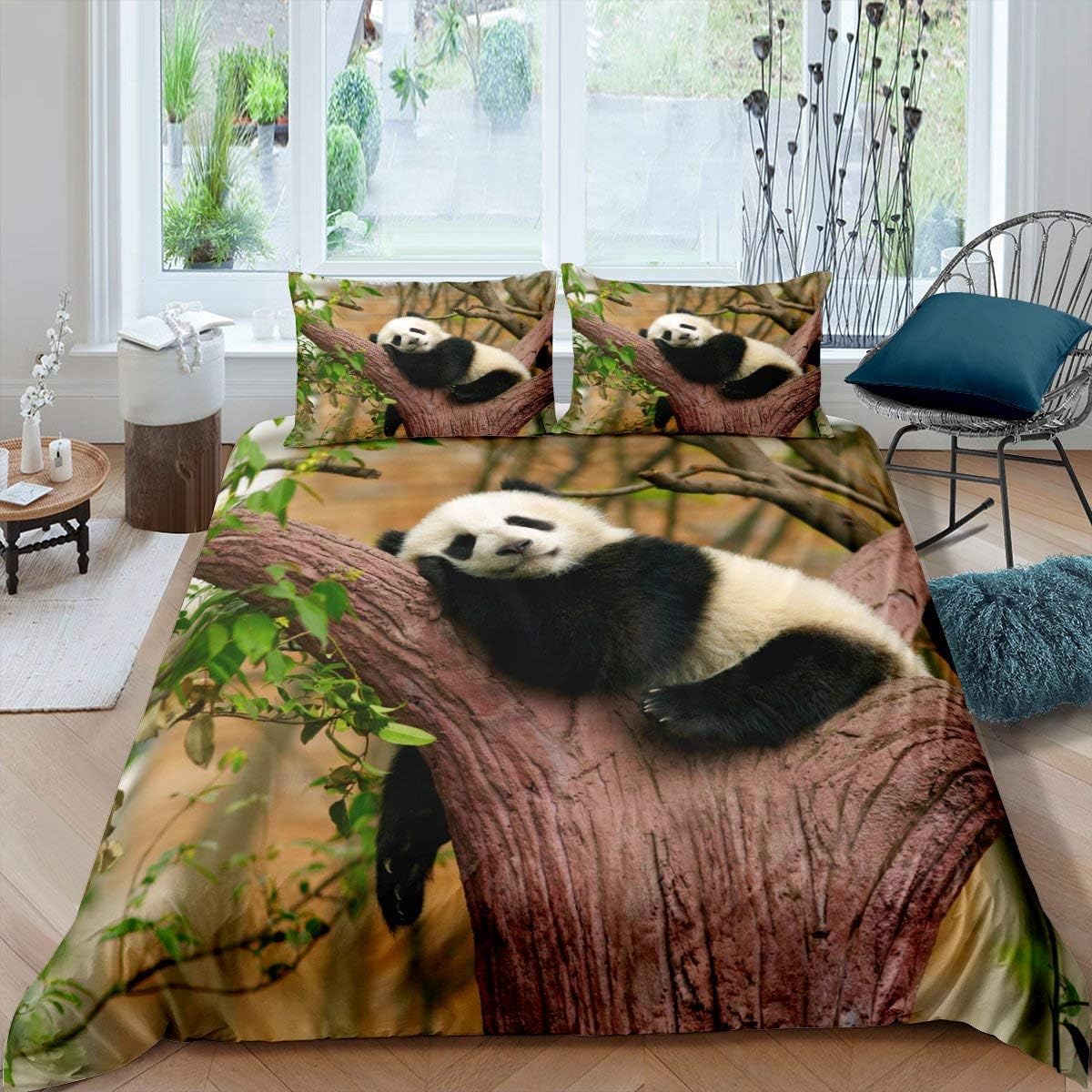 Housse de couette 260x240 Pandas 3D avec 2 taies d'oreiller pour lit deux personnes