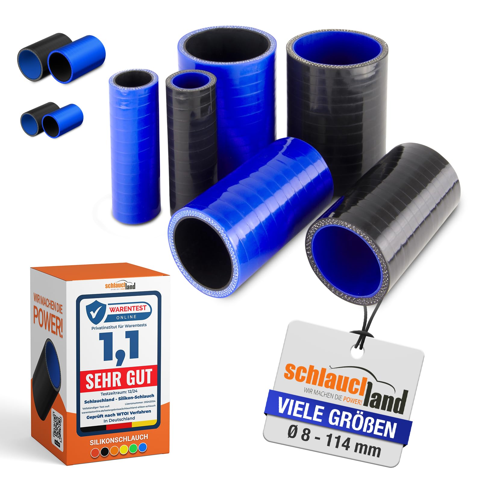 10cm Silikon-Schlauch Verbinder ID-Ø 41mm blau 200°C | AUSWAHL | Rohr-Kupplung Adapter Muffe Manschette Ladeluft LLK Kühler Turbo-Lader Silikon Schlauch ohne Logo Kühlmittel Gummi Motor