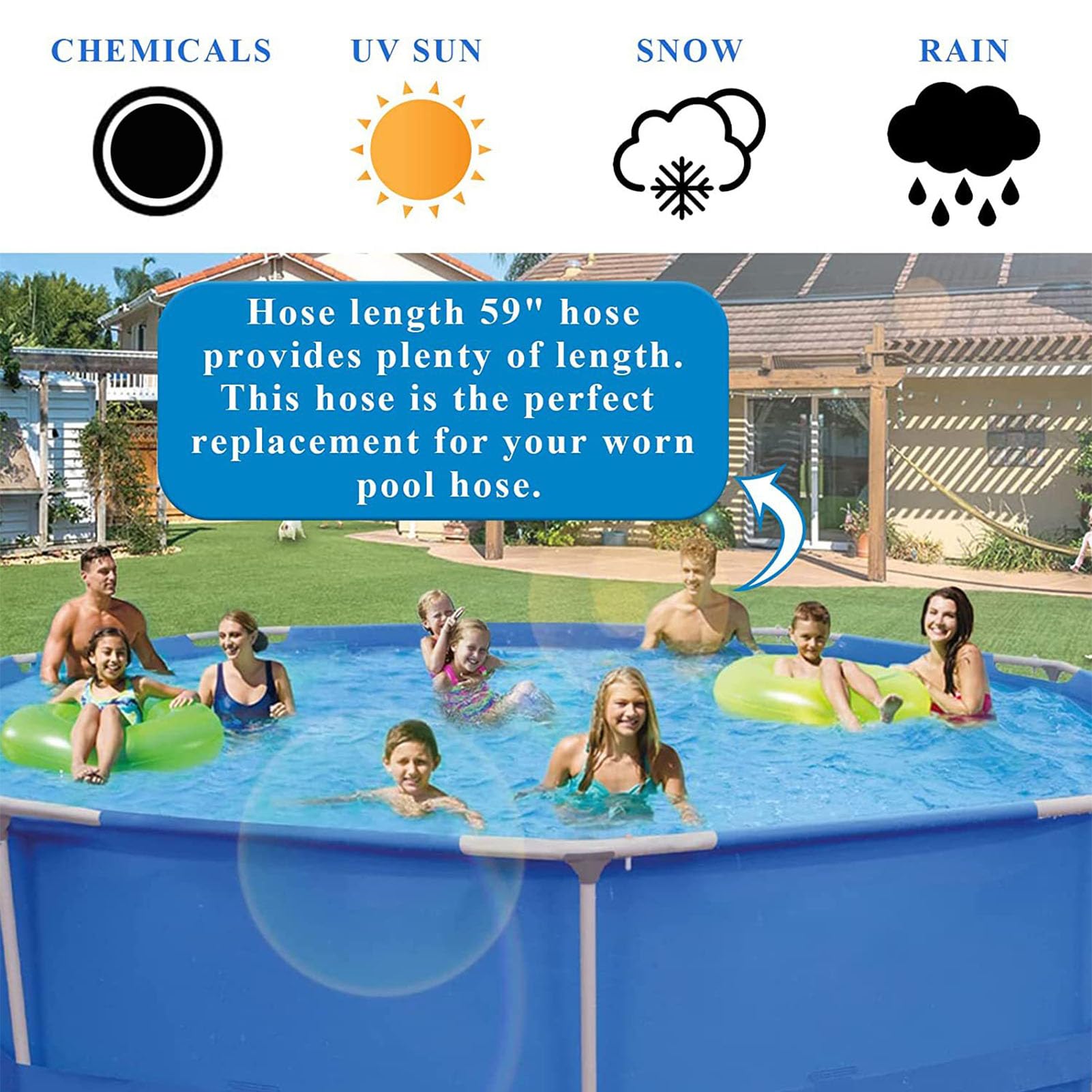 Replacement Hose For Above Ground Pools 1.5 Diameter 59 Long Accessory Pool Pump Replacement Hose Filter Pump Hose Accessory Pool Hoses for Filter Pump and Saltwater Systems