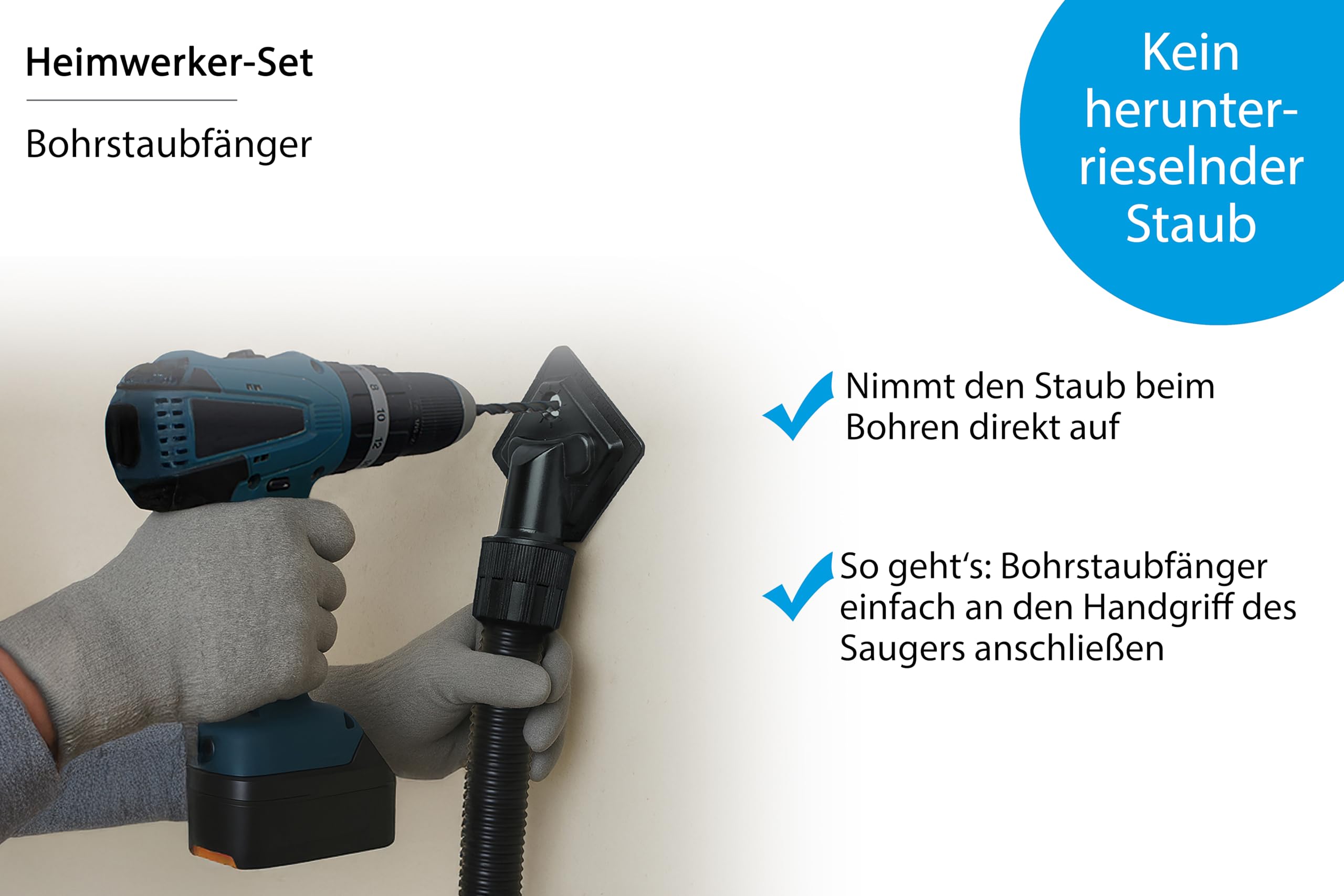 Wessel-Werk Heimwerker Set | 7-teiliges Staubsaugerdüsen Set DIY | inklusive Bohrstaubfänger und Universaladapter | passend von 32-38mm