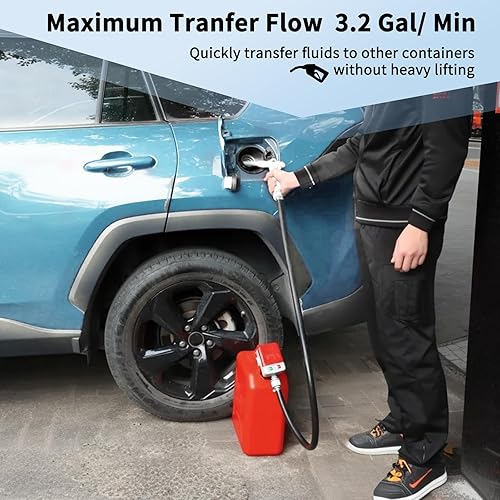 Miniatura 10 de Bomba de transferencia de combustible (3.2 GPM) con boquilla manual para control de flujo de parada rápida, bomba de gas automática de manguera de