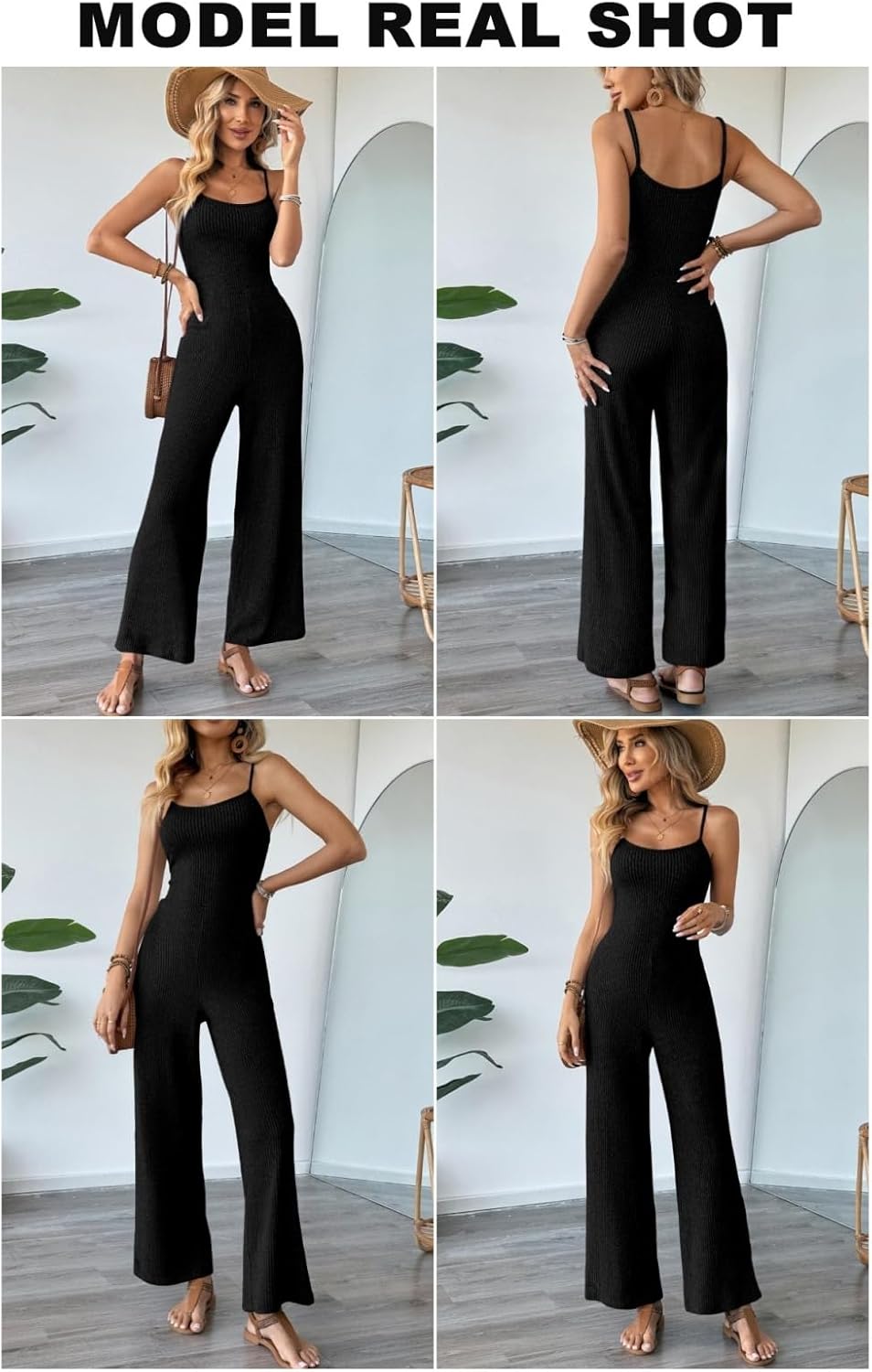 BLENCOT Maternity Ribbed Jumpsuit Sleeveless Square Neck Wide Leg Stretchy One Piece Romper - Image 6