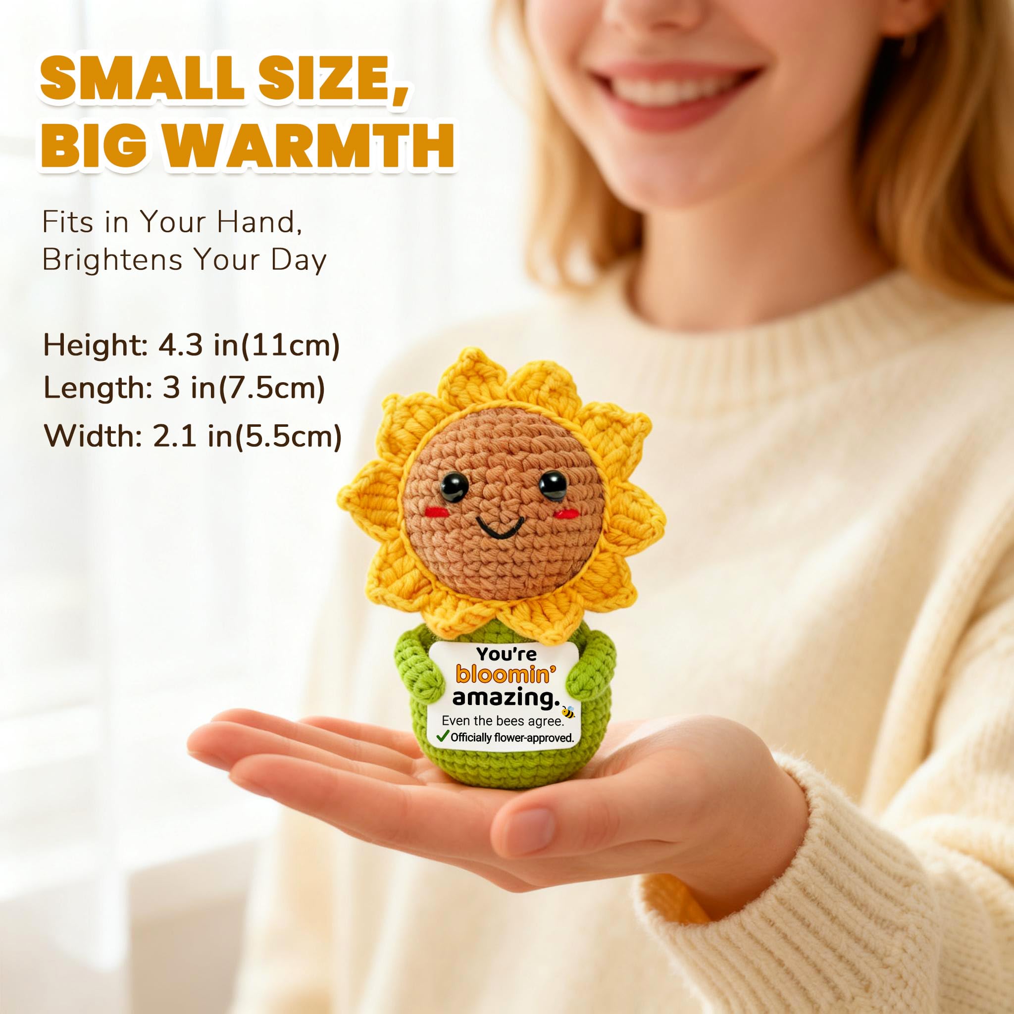 Thinking of You Sunflower Gift for Women – Crochet Sun Flower “You’re Marvelous”, Positive Affirmation Desk Decor, Uplifting Cheer Up & Encouragement Gift for Best Friend or Coworker