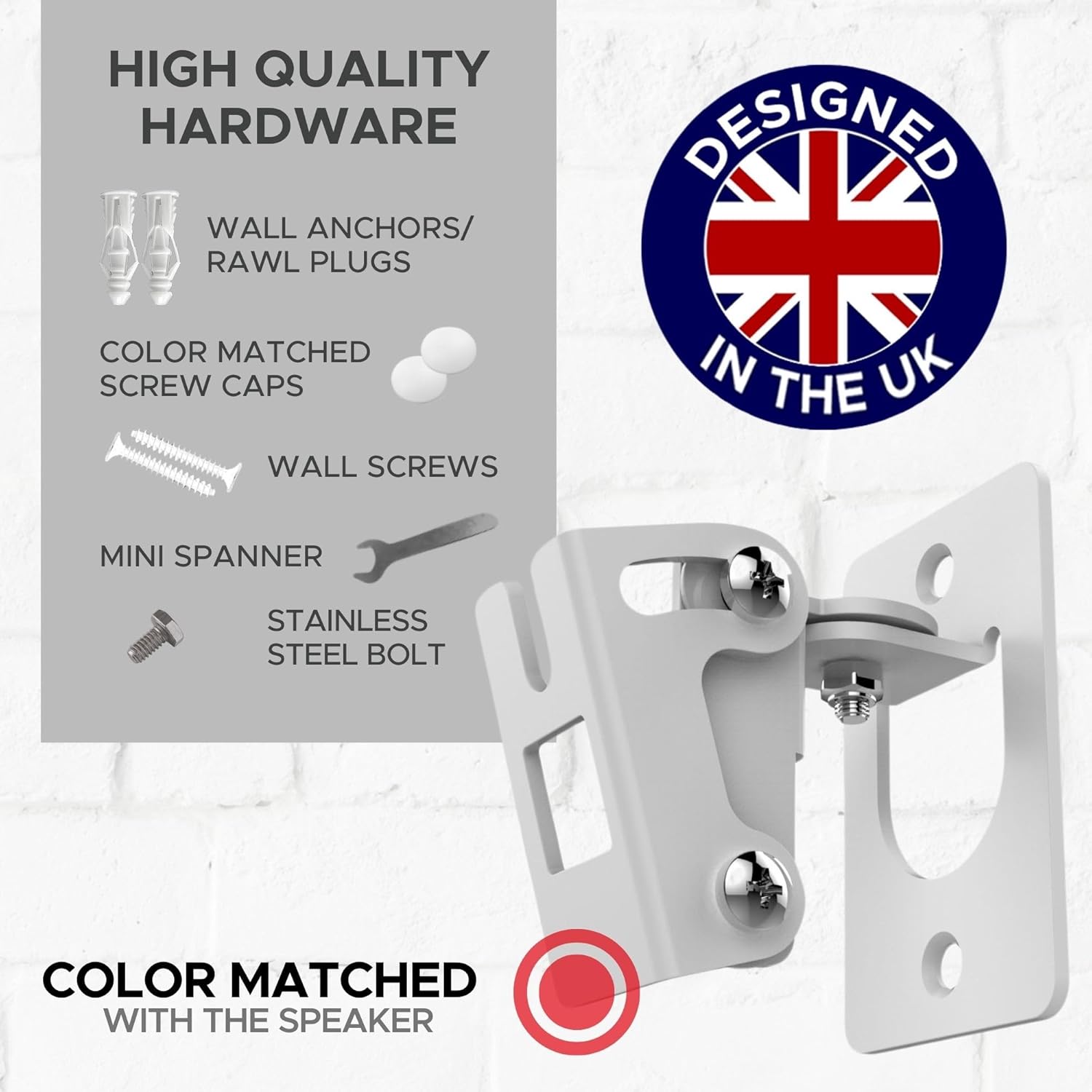 Sound Bass Play 1 Wall Mount, White, Compatible with Sonos Play:1 Only, Adjustable Swivel & Tilt Mechanism, Mounting Bracket Includes All Fixings - Image 4