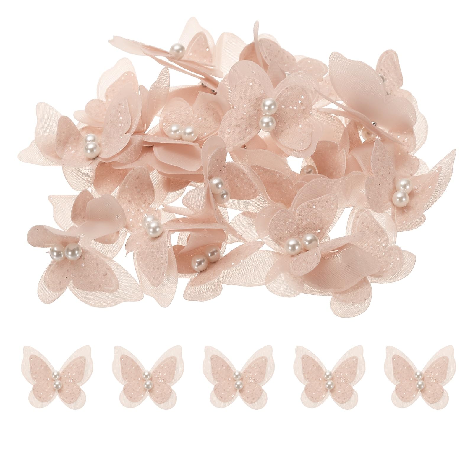 sourcing map 25pcs Butterfly for Craft, 45x40mm 3D Organza Butterfly Embroidered Lace Trim Double Layers Applique Sewing Craft for DIY Wedding Bride Hair Accessories Hat Bag, Pink