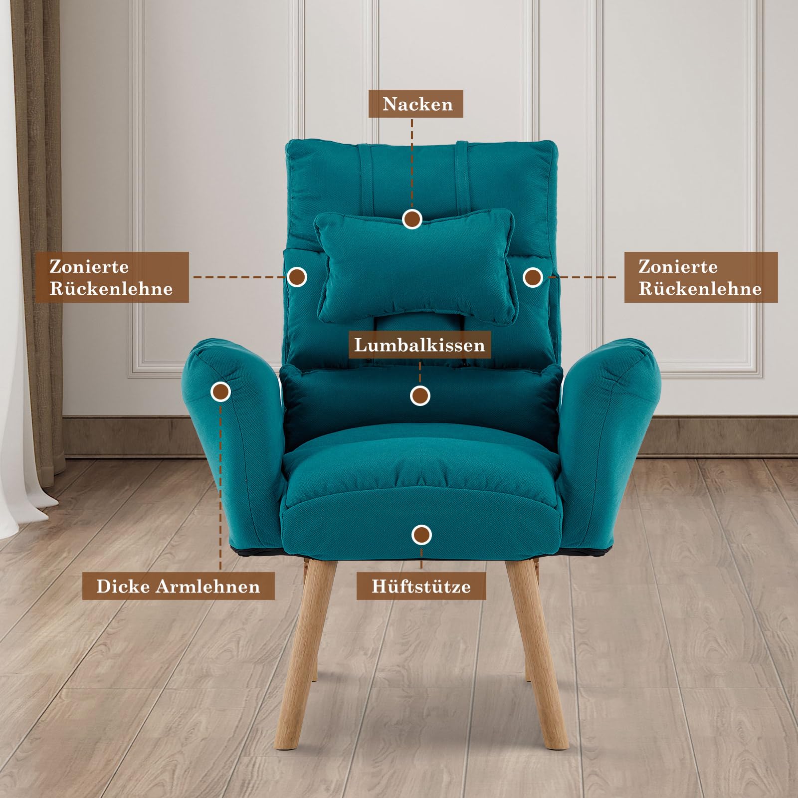 CLIPOP Relaxsessel mit Hocker Verstellbarer Lesesessel mit 6 Positionen Extra Dick Gepolsterter Lehnstühle Liegesessel Fernsehsessel Ohrensessel mit Liegefunktion (Blau)