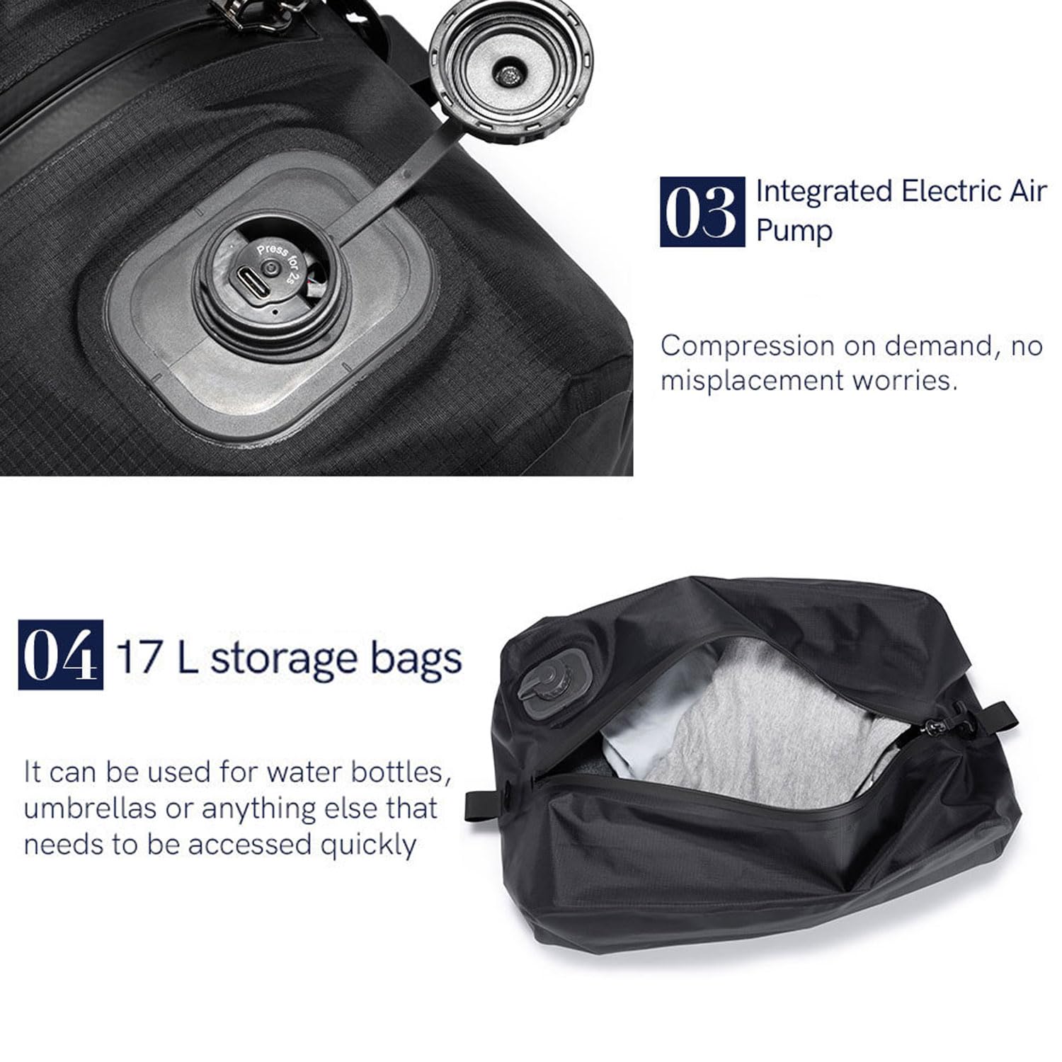 Pochette de Compression Voyage avec Pompe électrique Intégrée, Sacs de Rangement Sous Vide pour Valise, Réutilisables et Gain de Place Valise Sacs à Dos Durables Imperméables Ipx7 en TPU (Gris foncé)