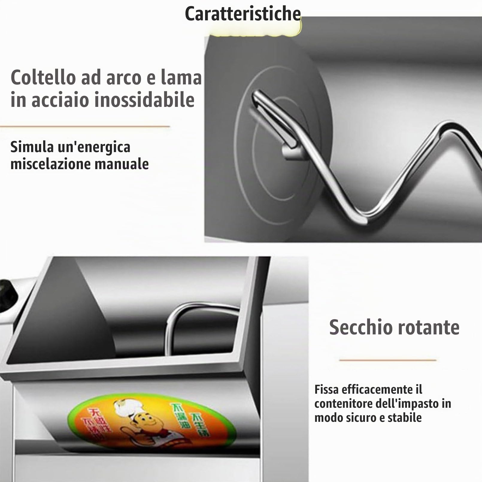Impastatrice, impastatrice elettrica commerciale da cucina, impastatrice per farina professionale da 3 kg, macchina in acciaio inossidabile, mani libere, 3 kg