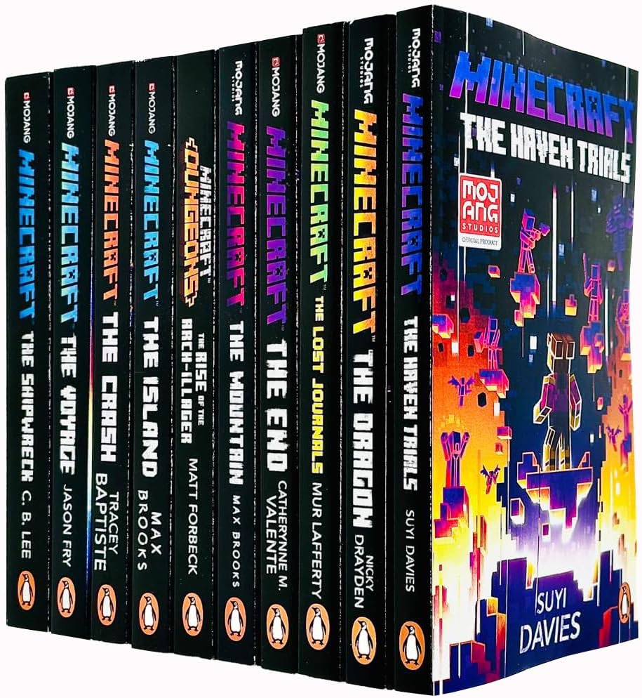 An Official Minecraft Novels 10 Books Collection Set (The Shipwreck, The Voyage, The Crash, The Island, The Rise of the Arch Illager, The Mountain , The End, Lost Journals, Dragon & Haven Trials)