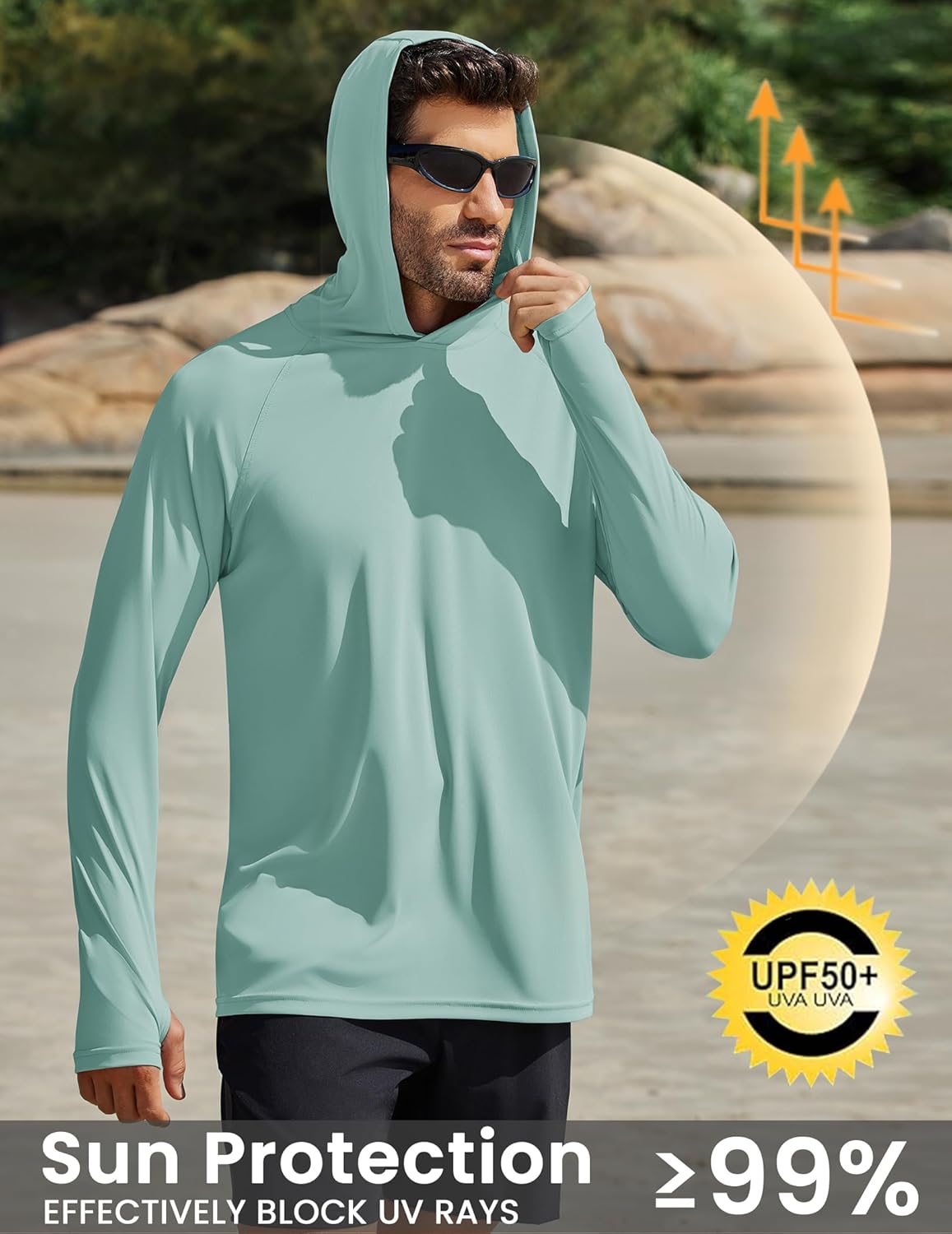 PINSPARK Men's UPF 50+ Long Sleeve Rash Guard - Sun Protection Hoodie UV SPF Fishing Shirt for Athletic Running Swim Hiking - Image 4