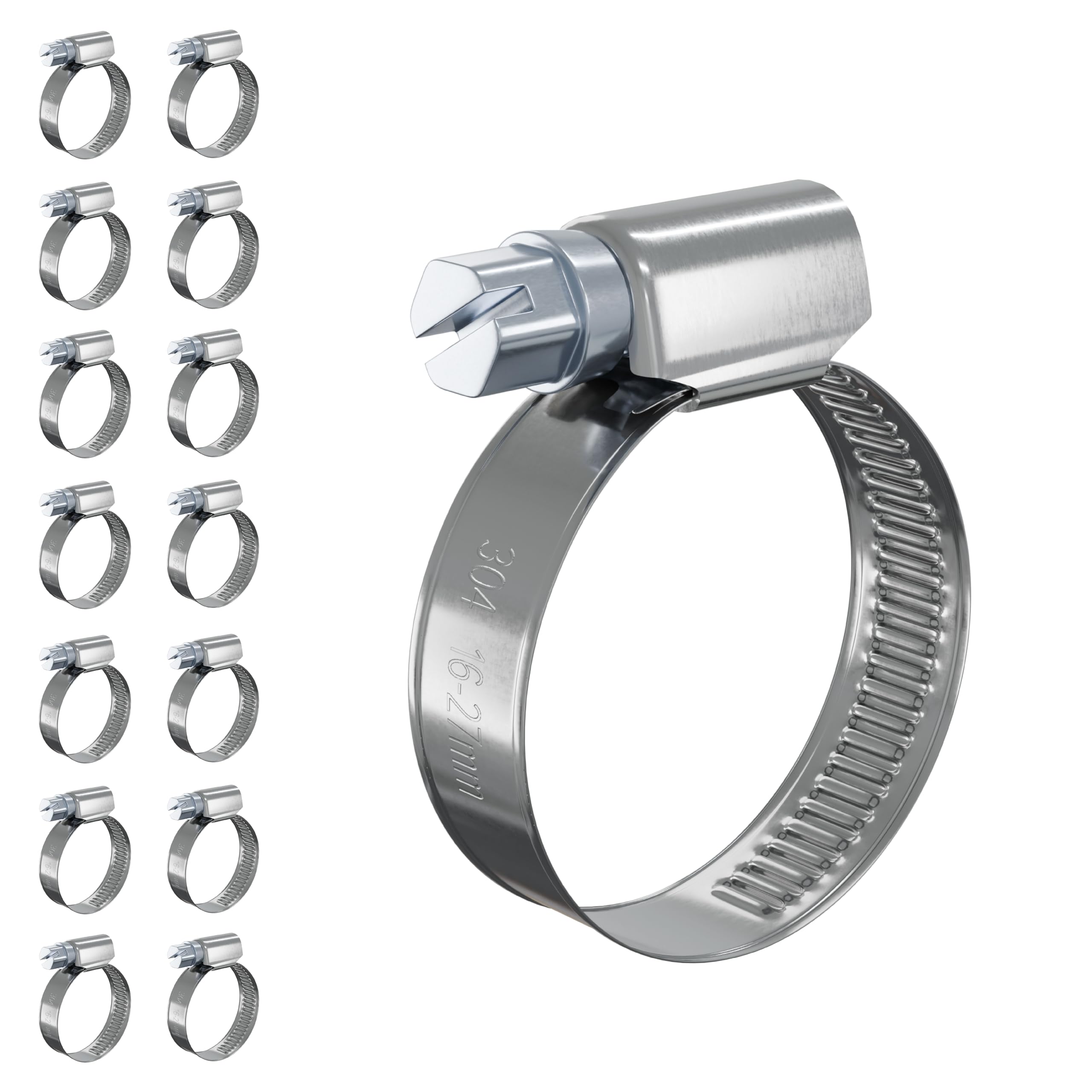 15 PcsHose Clips Adjustable Jubilee Clips 16-27mm, 304 Stainless Steel Hose Clamps, Assorted Worm Drive Pipe Clip Clamps for Exhaust Hoses Gas Water Pipes Fuel Line Garden Connections(16-27mm)