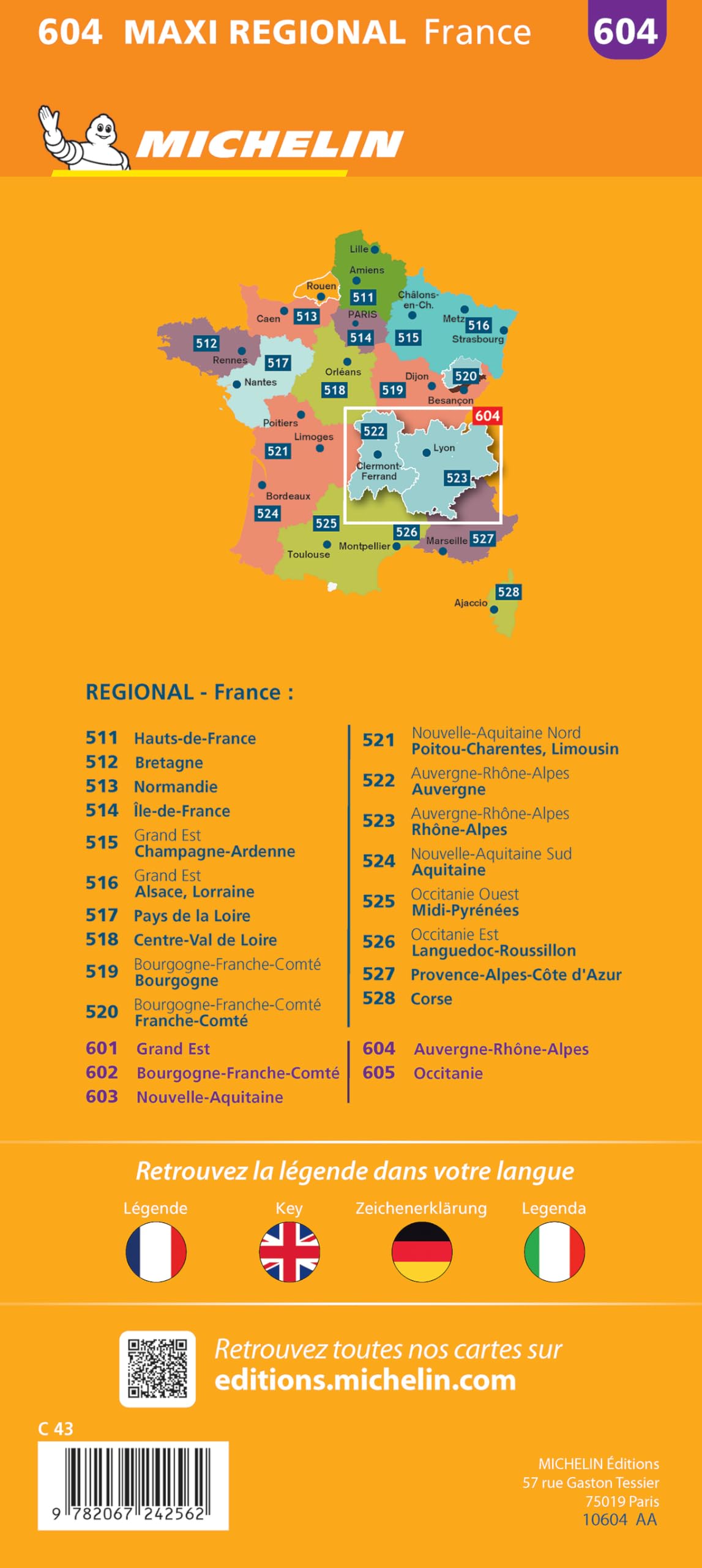 Auvergne-Rhône-Alpes 1:400.000 Map Carte Régionale
