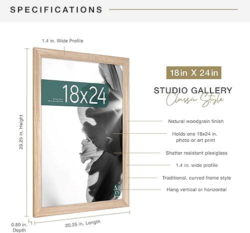 Vista 311 de MCS Studio Gallery Marco para póster de 16 x 24 pulgadas, imitación de veta de madera de color negro, colgar en horizontal o vertical, grande