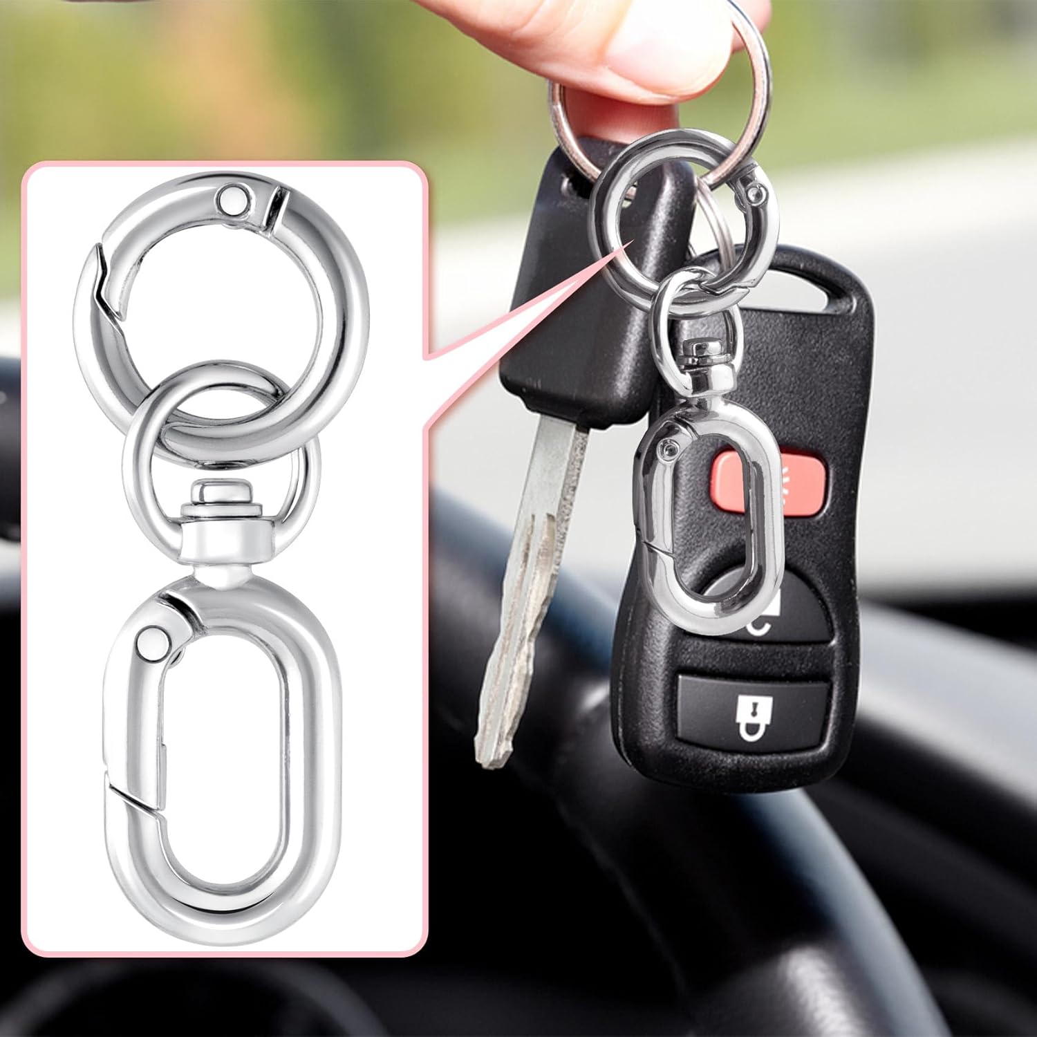 2pcs Swivel Clasp Clips, Double Opening Snap Hook, Metal Swivel Keychain Clasp for Keychains Lanyard Making DIY Crafts- Silver - Image 6