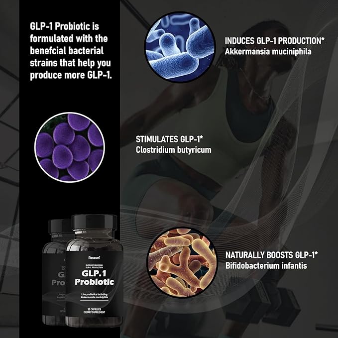 GLP-1 Probiotic 30 Capsules - 500M AFU Multi-Strain Probiotic + Prebiotic, Naturally Support GLP-1 Production & Curb Appetite, Delayed Release, Third-Party Tested, for Men & Women (1-Pack)