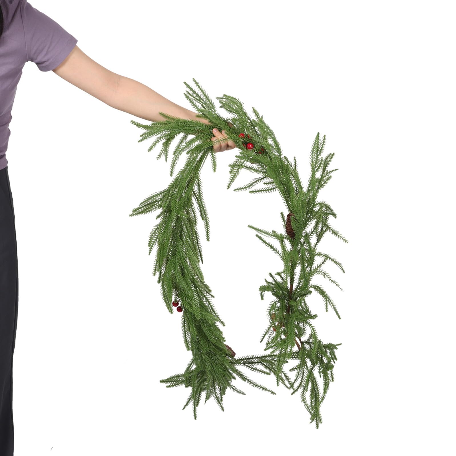 Realistische Norfolk Kiefer Girlande Weihnachtliche Künstliche Tisch Treppendeko Soft-Touch Faux Greenery für Innenbereich Vielseitige Festliche Mantel Wandverzierung