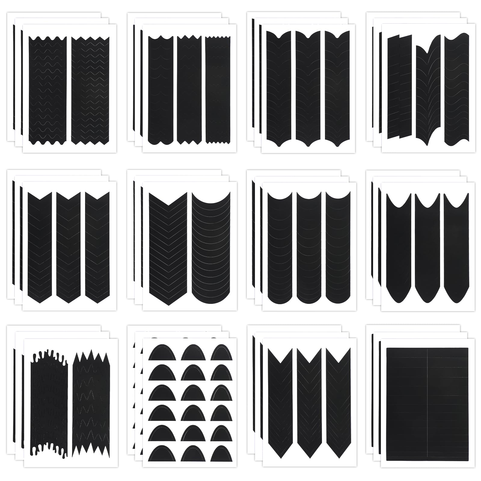 36 fogli per manicure francese, stencil per unghie autoadesive, timbri per unghie, guide francesi, per manicure, decorazione fai da te, 12 modelli