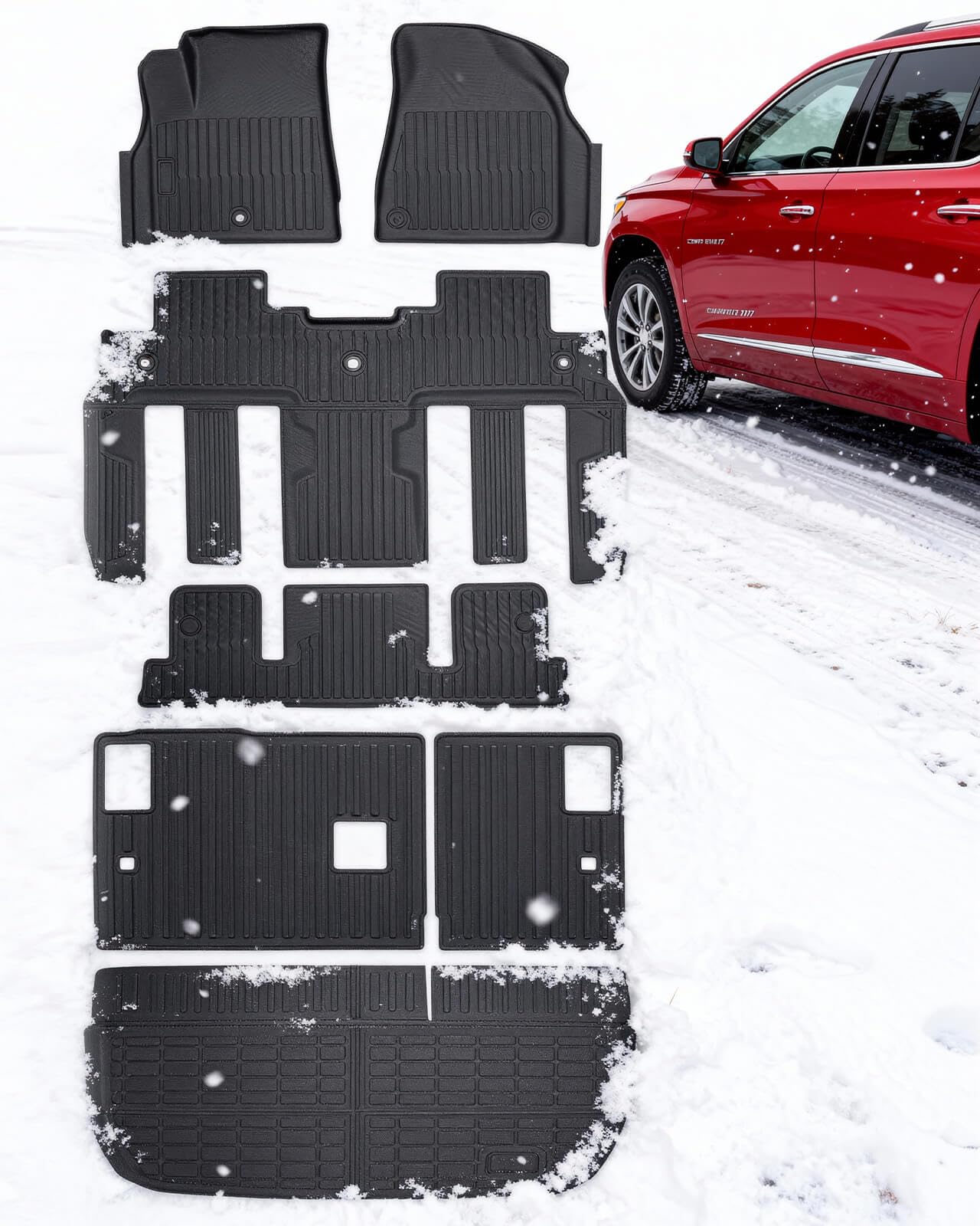 All Weather Floor Mats Cargo Liner Custom Fit for Chevy Traverse 2009-2017 Only Fits Captains Chairs Front 2nd