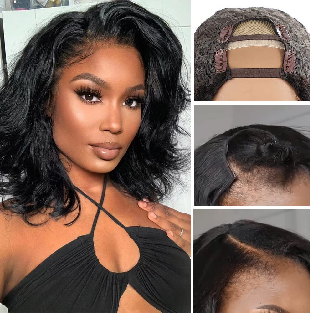 YAVVE U Part Wigs Human Hair for Black Women Natural Black