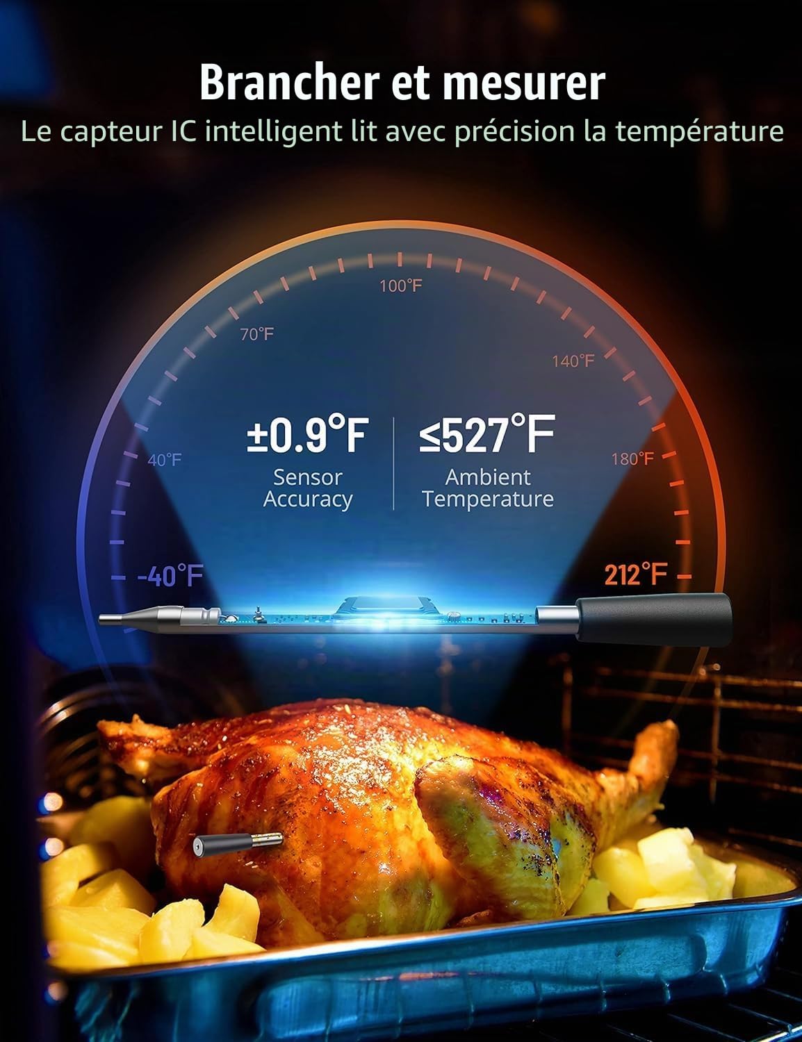 Paris-Rhône - Thermomètre de cuisson connecté - Autonomie 36h, Boîtier de charge en bambou, magnétique, sonde de température intelligente, barbecue, rotissoire, air fryer, portée 100m (2 sondes)