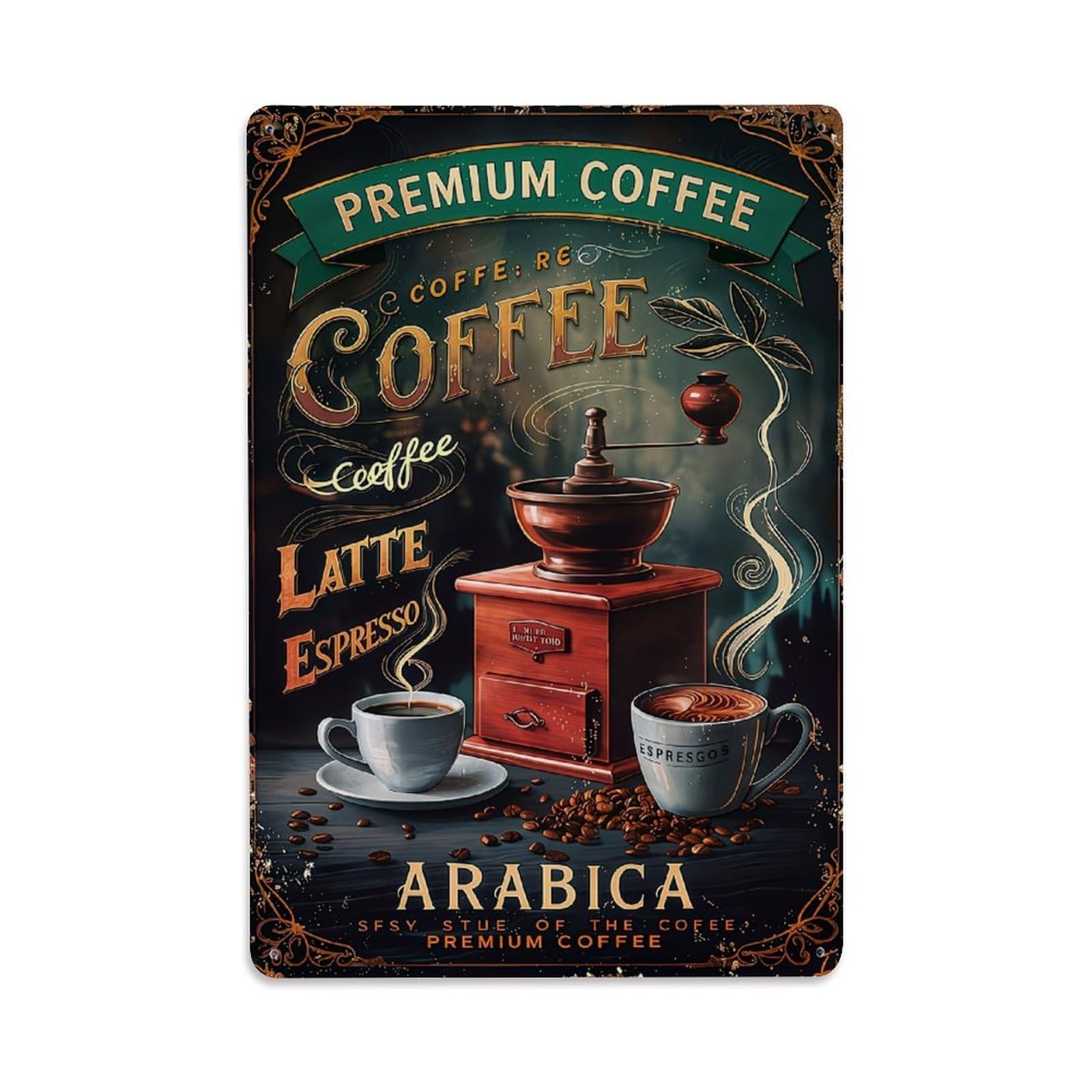 Jdyaojiesheng Vintage Premium Coffee Latte Espresso Arabica Tin Sign Retro Metal Wall Decor Metal Poster, Home Bar Garage Farmhouse Cafe Wall Art Decoration 8X12inches