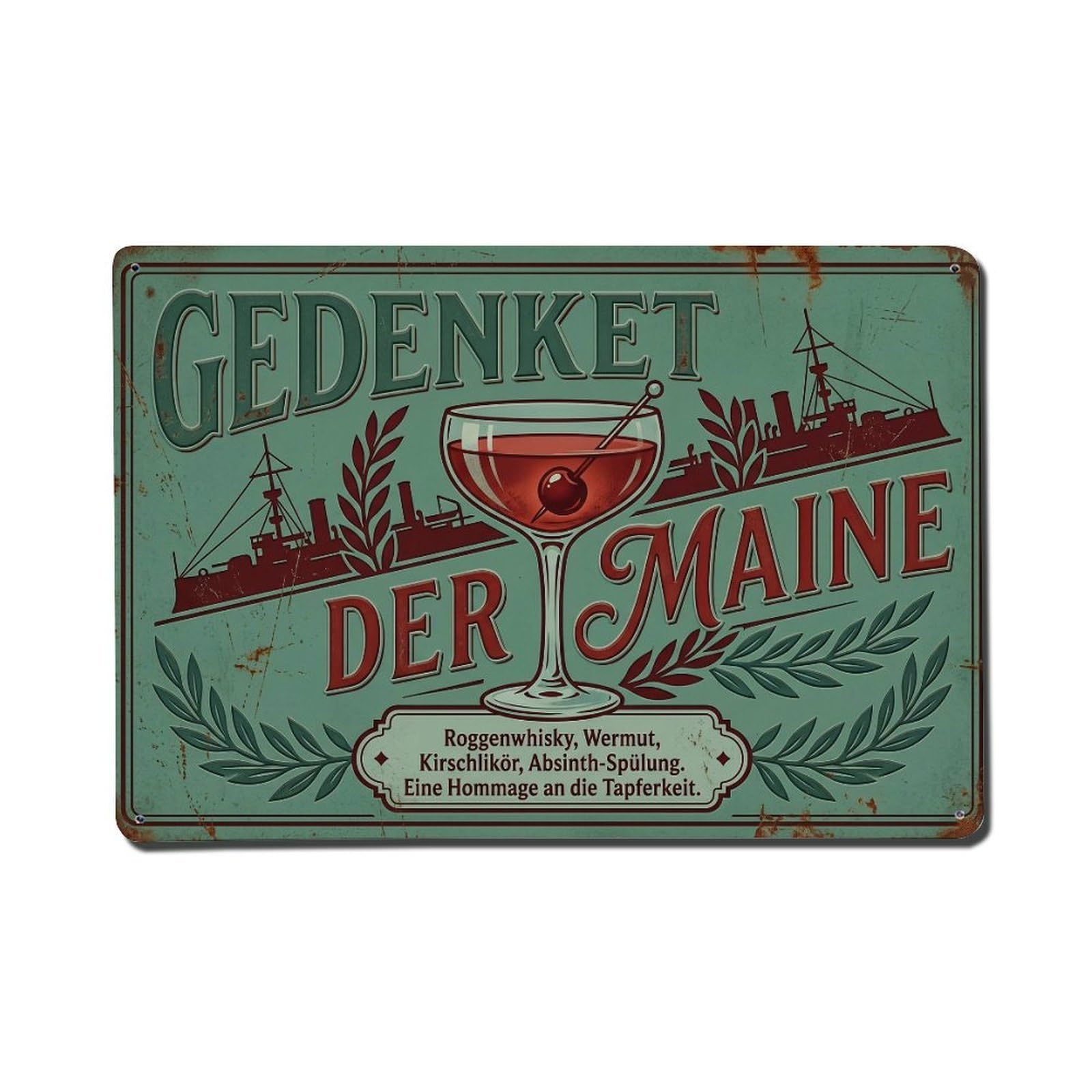 Remember The Maine Tangy Vintage Drink Recipe Mixology Metal Tin Sign Plaque Wall Decor for Cafe, Man Cave, Club Bar, Office, Home Garden Round Metal Poster 8x12Inch