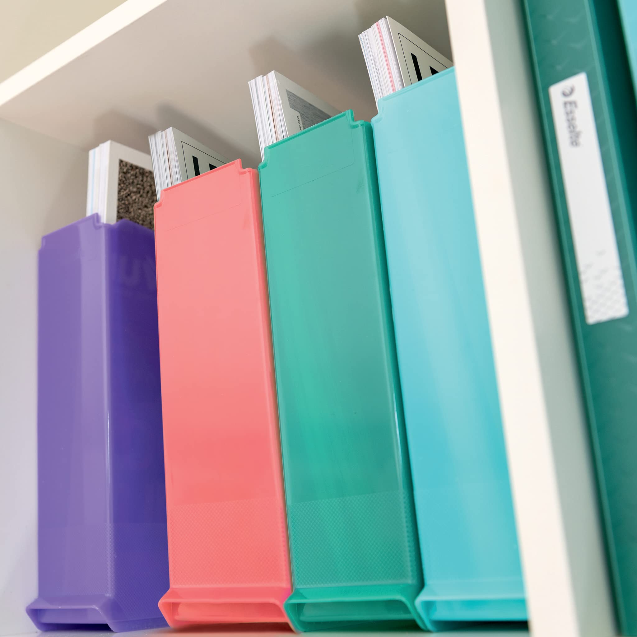 Esselte Zeitschriftenordner, 10er Pack, A4-Papierablage für Dokumente, Kataloge und Broschüren, Für Zuhause/Büro, Zur Schreibtischorganisation, Colour'Breeze Serie, Koralle, 628455