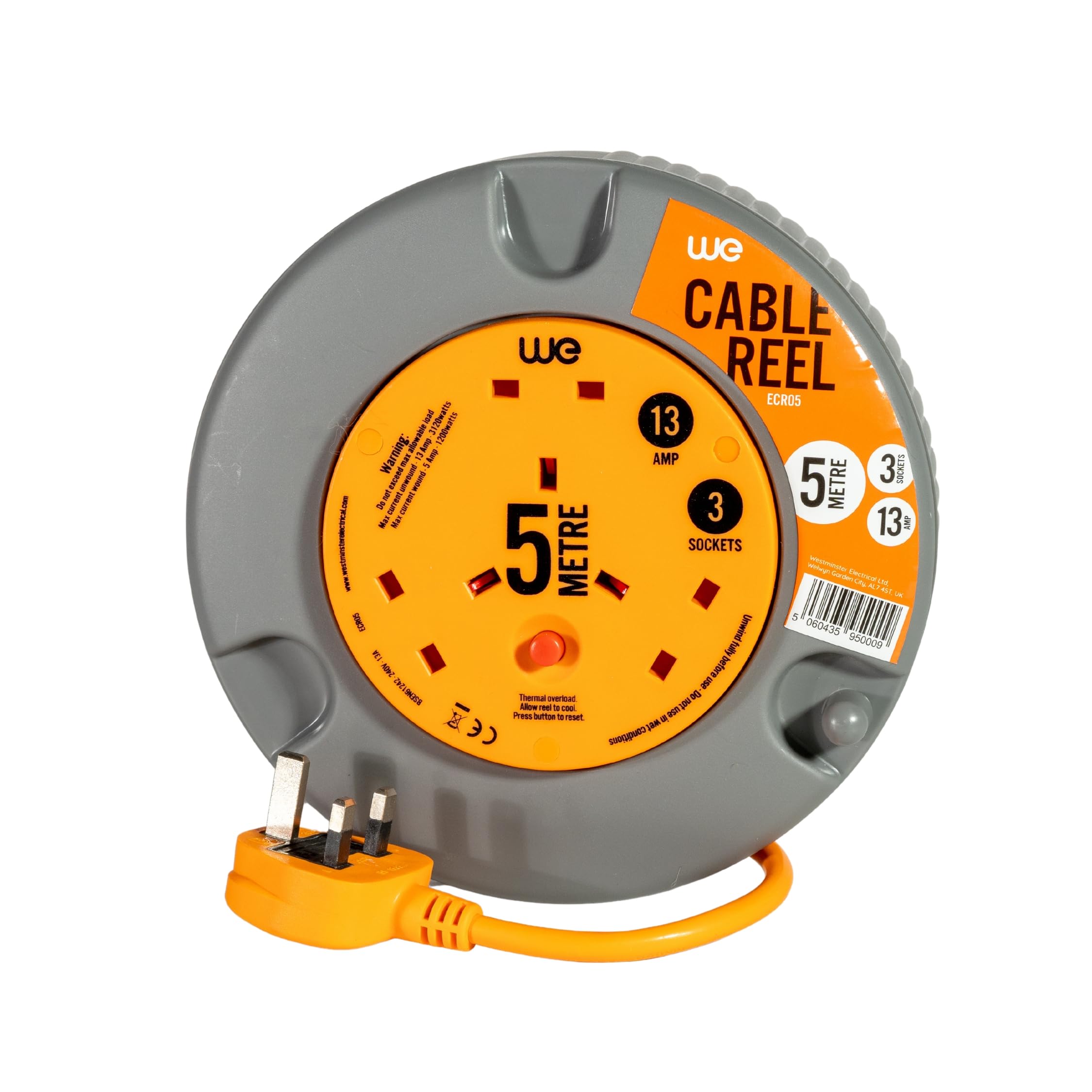 Westminster Electrical 3 Gang Mains Extension Reel, 5M