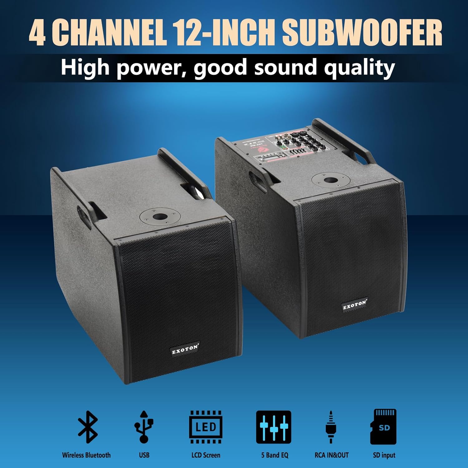 EXOTON LVP-212 12-inch Active Line Array System,3000w Professional Bluetooth PA Speaker，2 Subwoofer and 8 line Array Speakers,USB/SD Card,Remote Control,5-Band EQ(Wood Subwoofer)