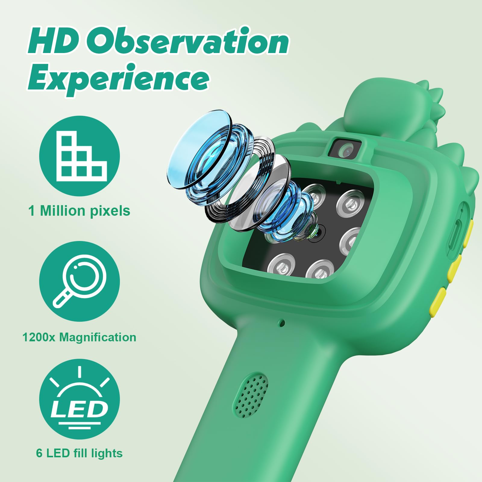 Microscope for Kids Gifts Toys Science, Mini Handheld Digital Pocket Microscope Requiring Direct Surface Contact, Educational STEM Toy for Boys Girls Ages 8–12, Christmas Birthday Gift Idea