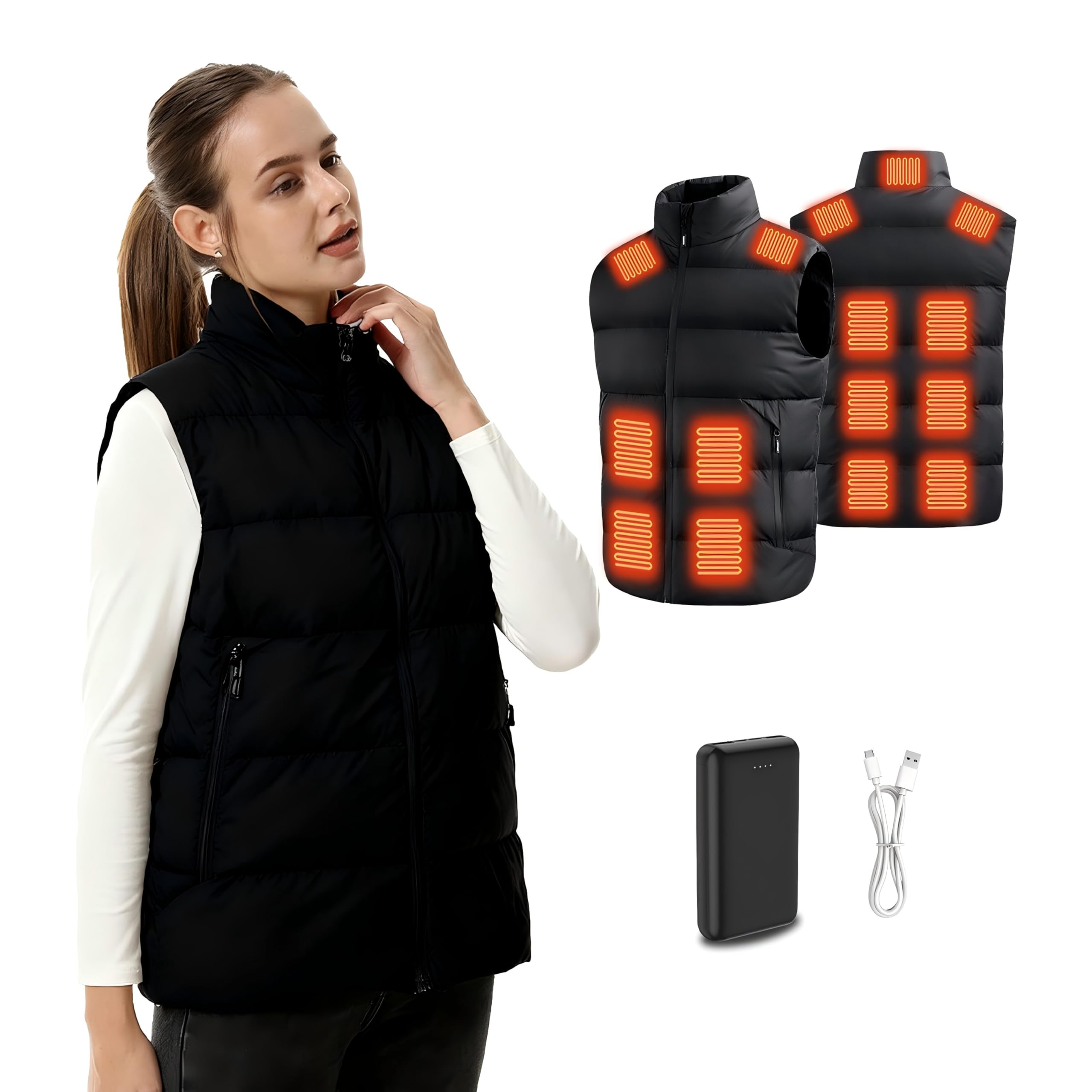 Gilet Chauffant, Veste Chauffante Femme avec Batterie, Doudoune sans Manche Chauffante Convient pour le Ski de Plein Air