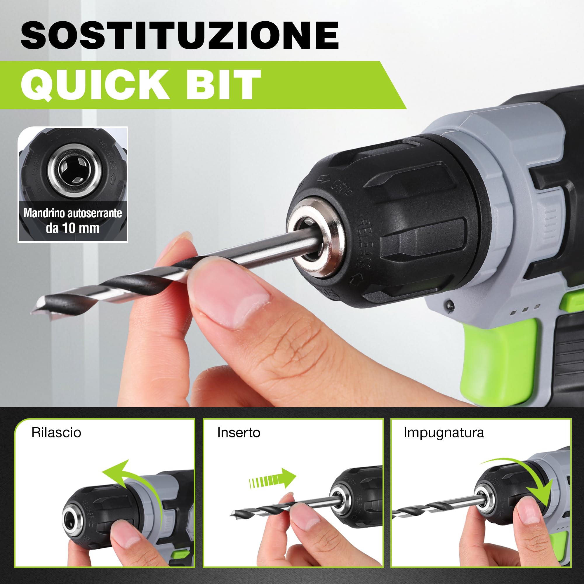 WORKPRO Cacciavite a Batteria 8V | Trapano Avvitatore a Velocità Variabile, Ricaricabile, Luce LED, Con 21 Accessori, Verde