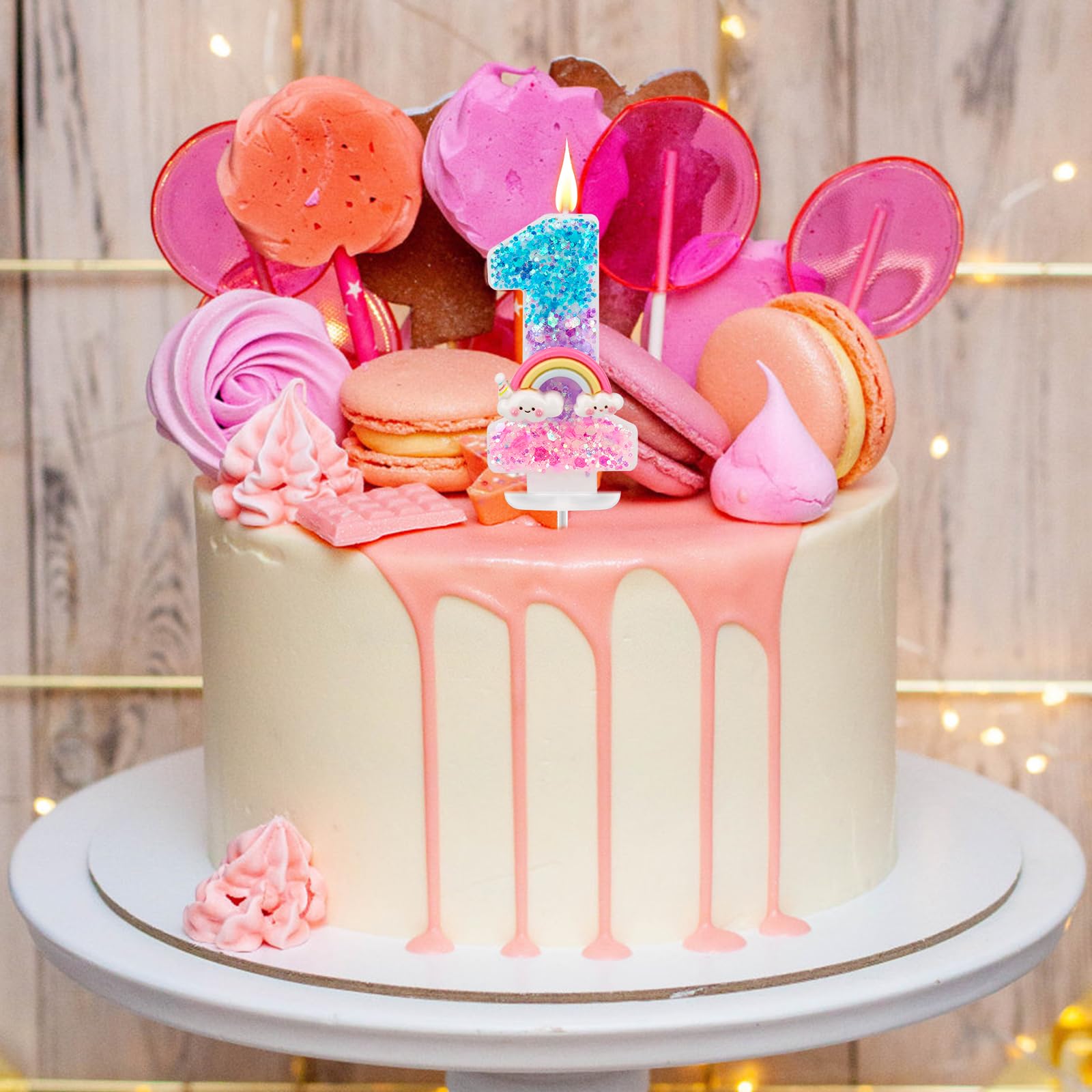 Candele Numero 7 Per Torta – Arcobaleno Con Perle Colorate E Polvere D'Oro, Per 7° Compleanno Principessa - 2