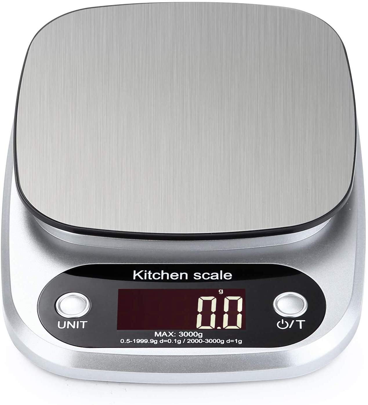 Balance de cuisine numérique pour la cuisson des aliments, la pâtisserie, plate-forme électronique en acier inoxydable, café de haute précision avec écran LCD rétroéclairé (couleur unique, 3 kg