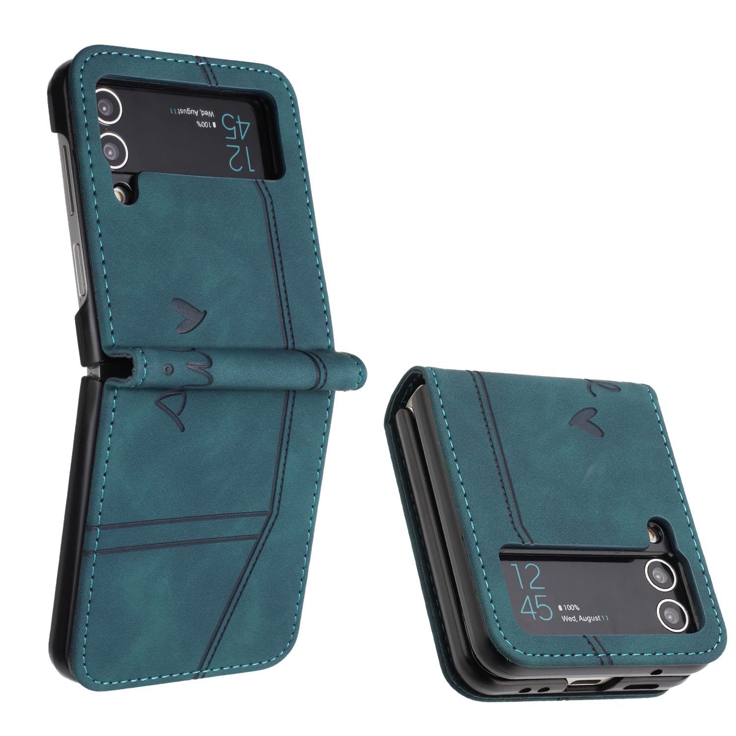 Compatible for Samsung Galaxy Z Flip 3 Case, Flip Wallet Leather Case With Card Slot Kickstand Phone Cover - Green HX