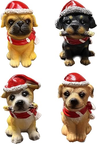 invvni Paquete de 4 bonitas estatuas de perro para decoración del hogar, adornos de perros de 4 pulgadas para patio, jardín, patio, oficina,