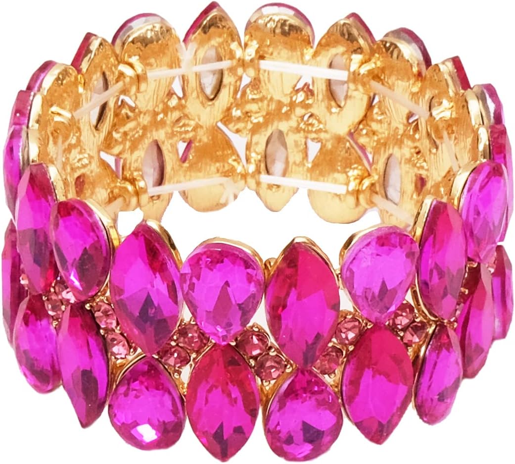 Women's Statement Stretch Bangle Wide Teardrop Marquise-Shape Crystal Elastic Bracelet Art Deco Bridal Jewelry