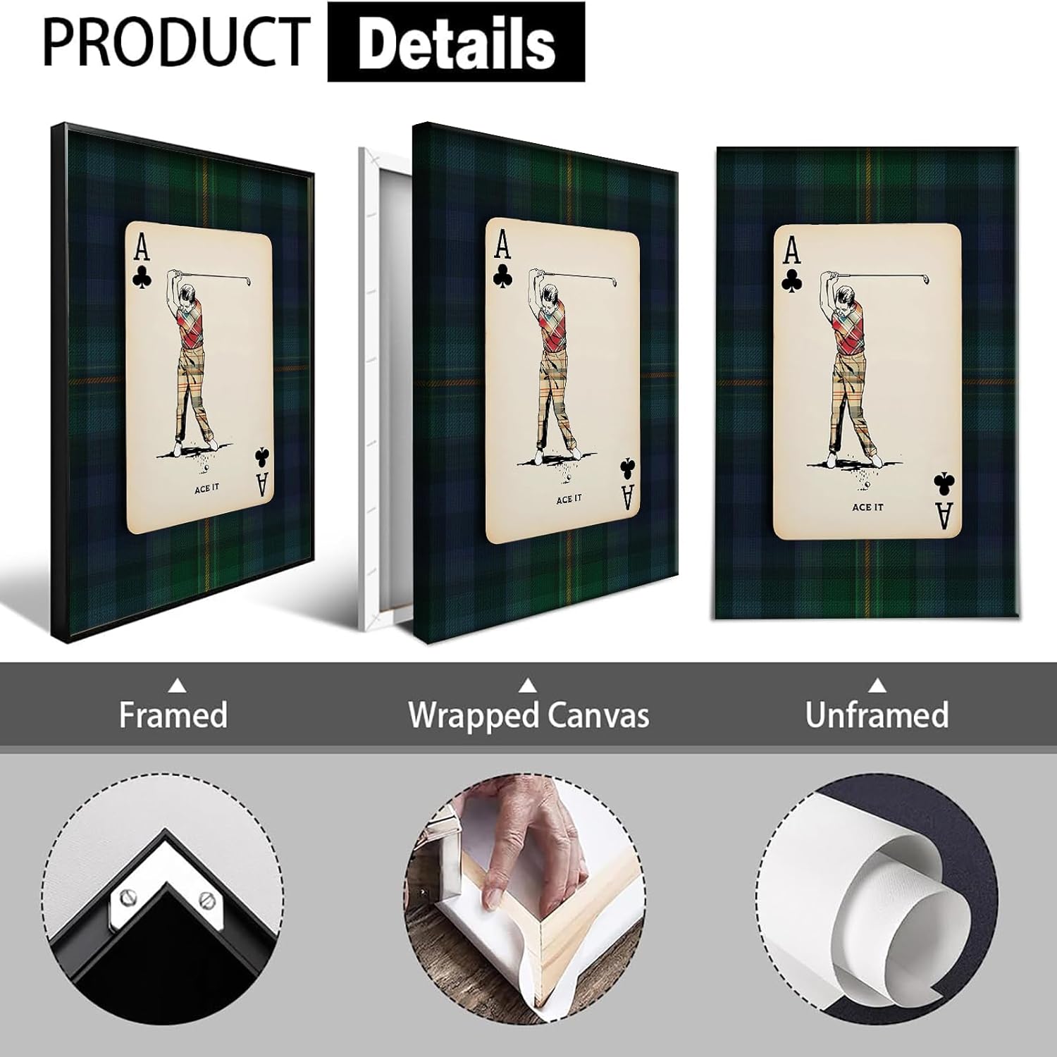 Vintage Navy Plaid Golf Canvas Posters Trendy Playing Card Wall Art Country Club Preppy Golfer Prints Painting For Living Room Bedroom Dorm Wall Decor 8x12in Unframed - Image 2