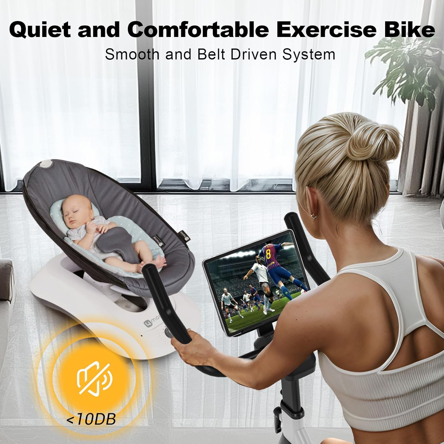 CHAOKE Exercise Bike highlighting high-density steel tube construction and 300 lbs safety bearing