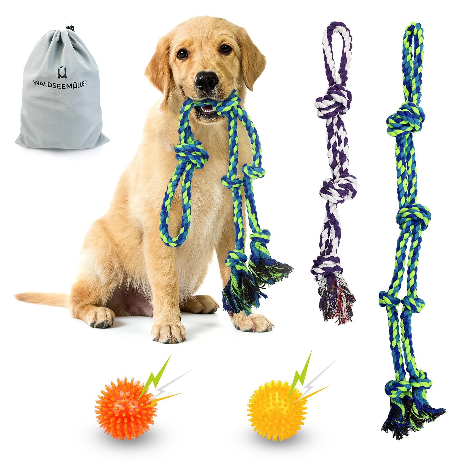 Waldseemüller Set di 4 giocattoli per cani, giochi per cani, giochi interattivi, pallina interattiva, pallina per cani di grossa taglia con una confezione regalo