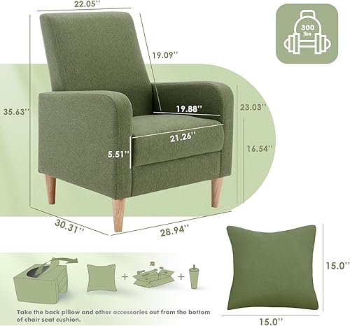 Miniatura 54 de COLAMY - Sillón moderno con cojín para sala de estar, sofá individual y auxiliar para ocio y lectura, tapizado en tela con patas de madera, color