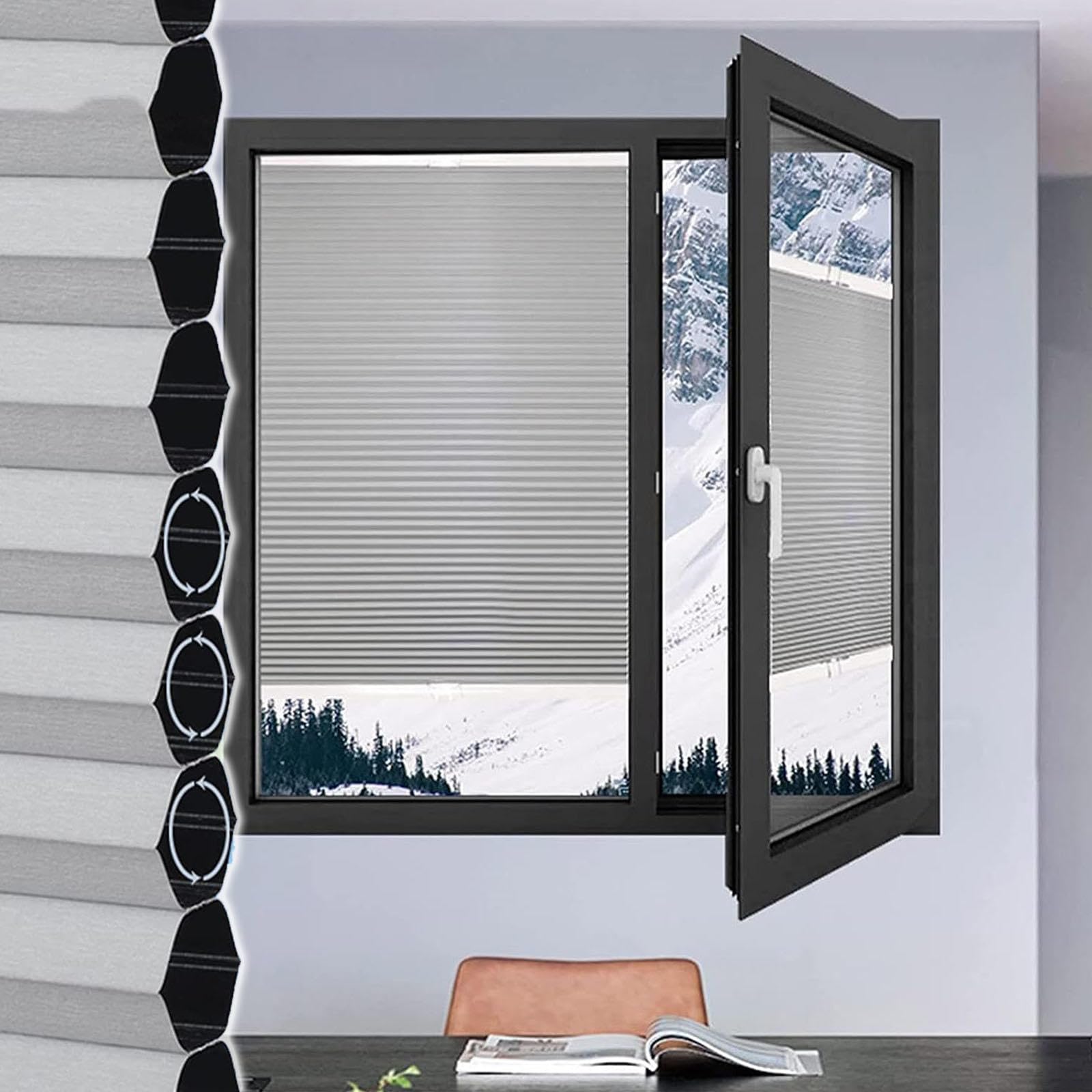 Pxzybd W×H Cellular Shades For Windows,100% Blackout Honeycomb Pleated Blinds Grey,Cellular Pleated Shades Thermal,Privacy Curtains No Drilling,Cordless Honeycomb Blinds,Customizable,-100×100Cm(39.4*39.4In)