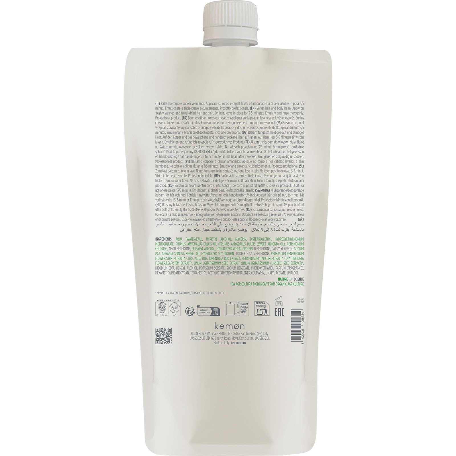 Actyva - Bellessere Balm, Balsamo per Capelli e Corpo con Azione Emolliente e Protettiva con Oli di Argan, Mandorle Dolci e Lino - 1000 ml