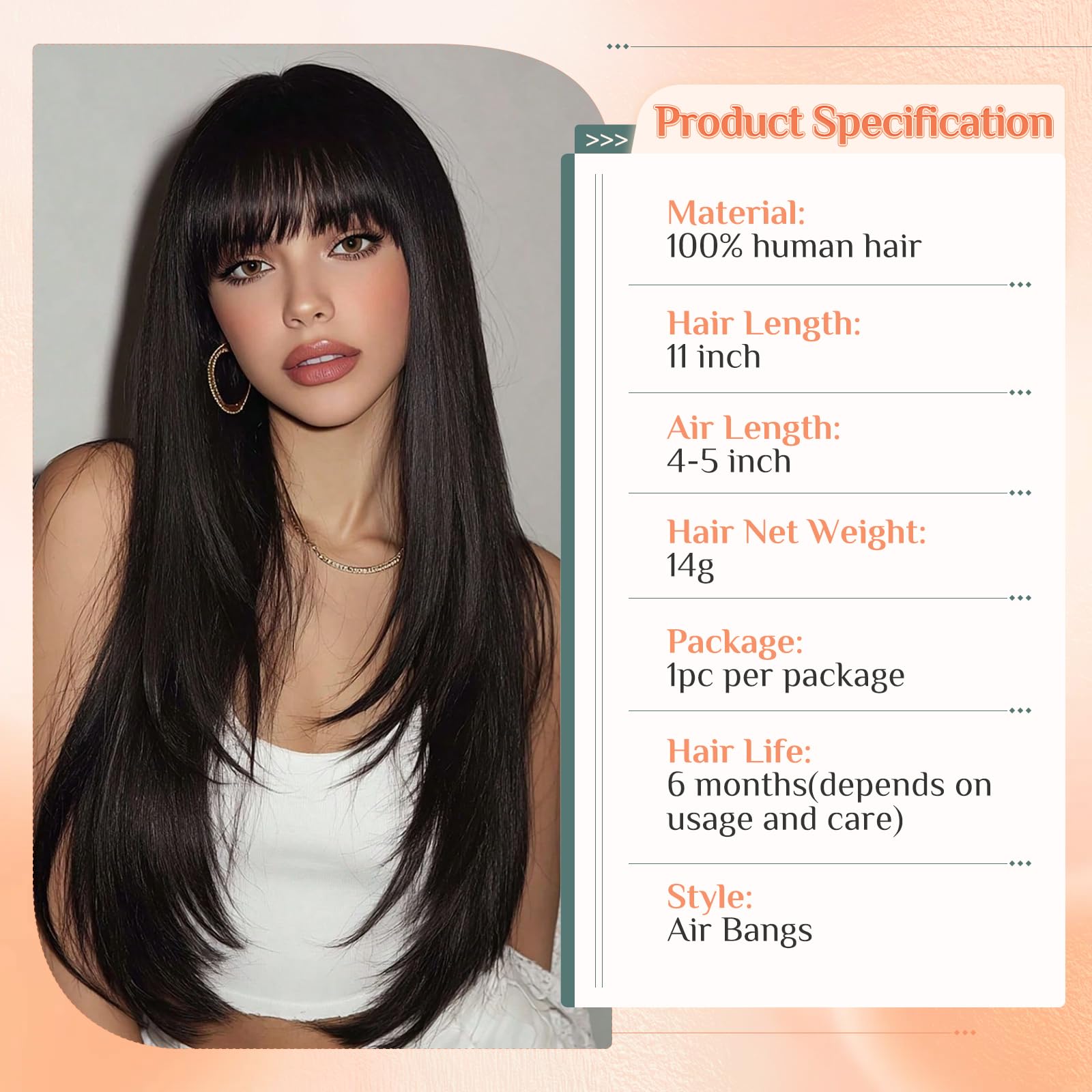 Benehair Haar Toppers für Frauen Echthaar Topper für Dünner Werdendes Haarteil #04 Schokoladenbraun Leichtes Toupets für Frauen Mit Pony-14g 27 CM